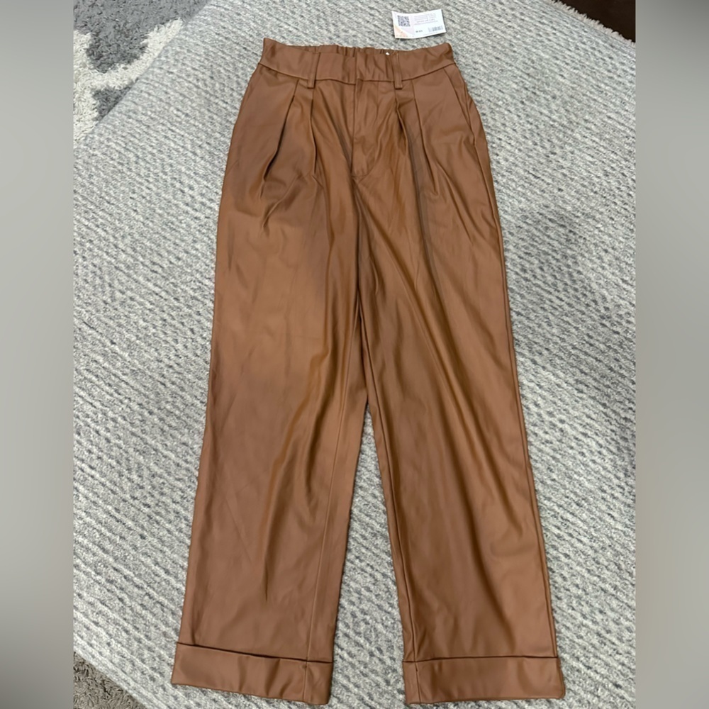 ZENANA Brown Faux leather Cuffed Pant, NWT!